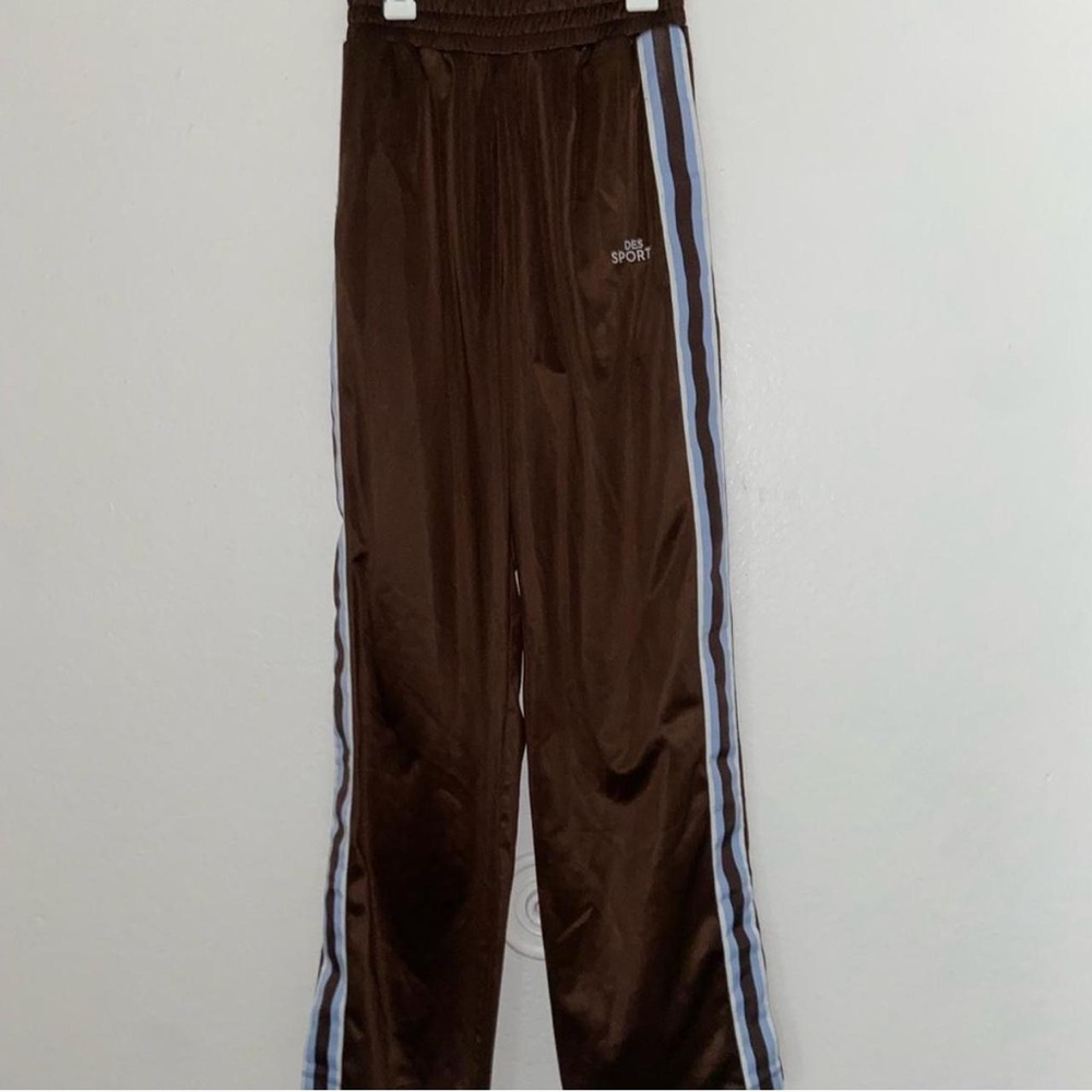 Brown vintage grunge track pants with blue & white piping hipster sweatpants